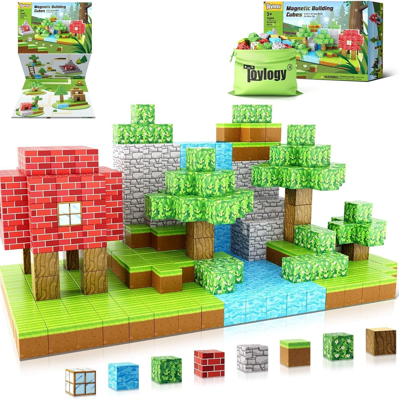 Magnetic Blocks-Build Mine Magnet World Edition, Magnetic Toys for Boys & Girls Age 3-4 4-5 6-8,STEM Montessori Sensory Toys for Toddlers Gifts for 3+ Years Old,48PCS Fidget 1" Cubes Construction Toy