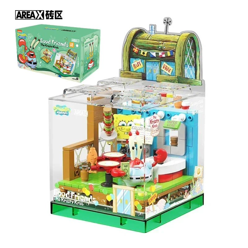 Spongebob Series Building Blocks Box Patrick Star Krusty Krab Squidward Tentacles Room Model Assembled Toy Ornaments Kids Gift